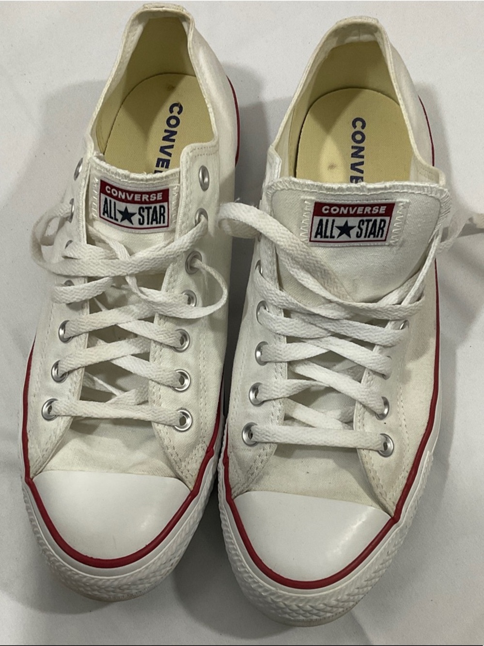 Converse White Low Top Sneakers with Red Trim